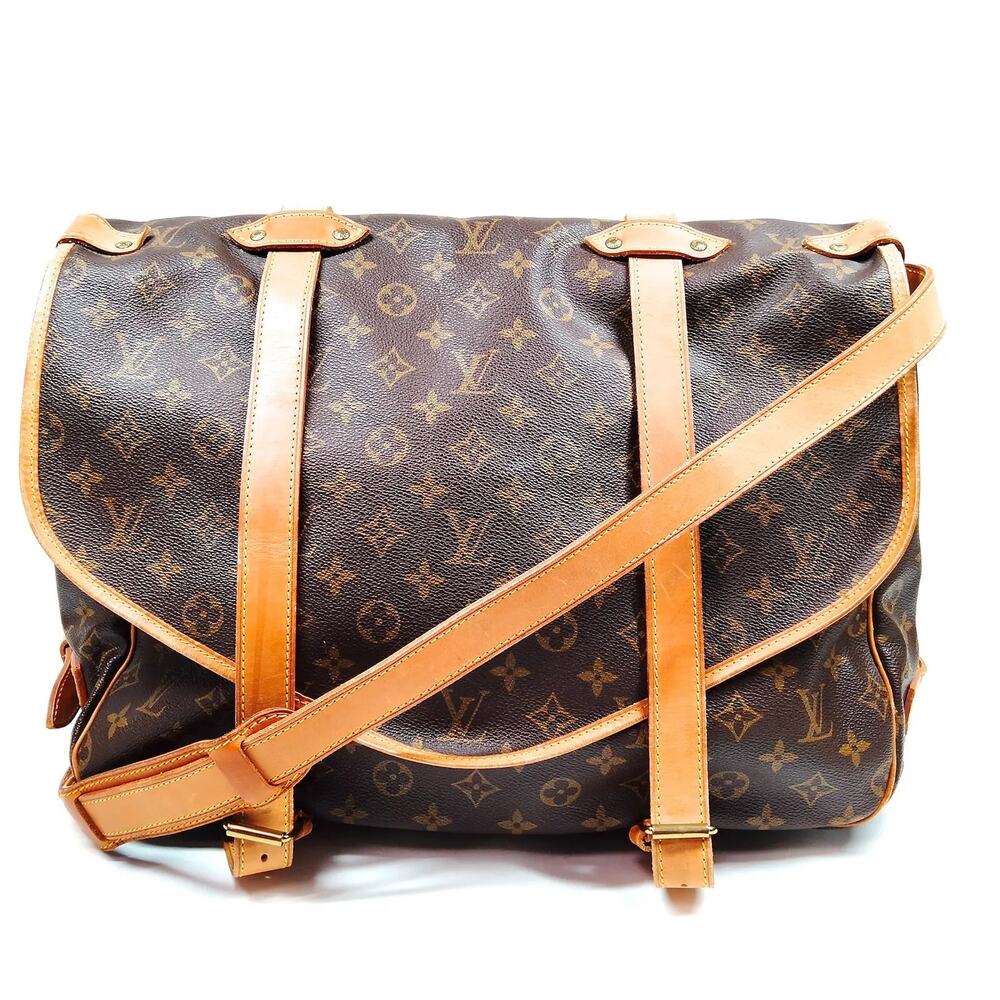 Louis Vuitton Brown Monogram Messenger Bag with Tan Leather Trim
